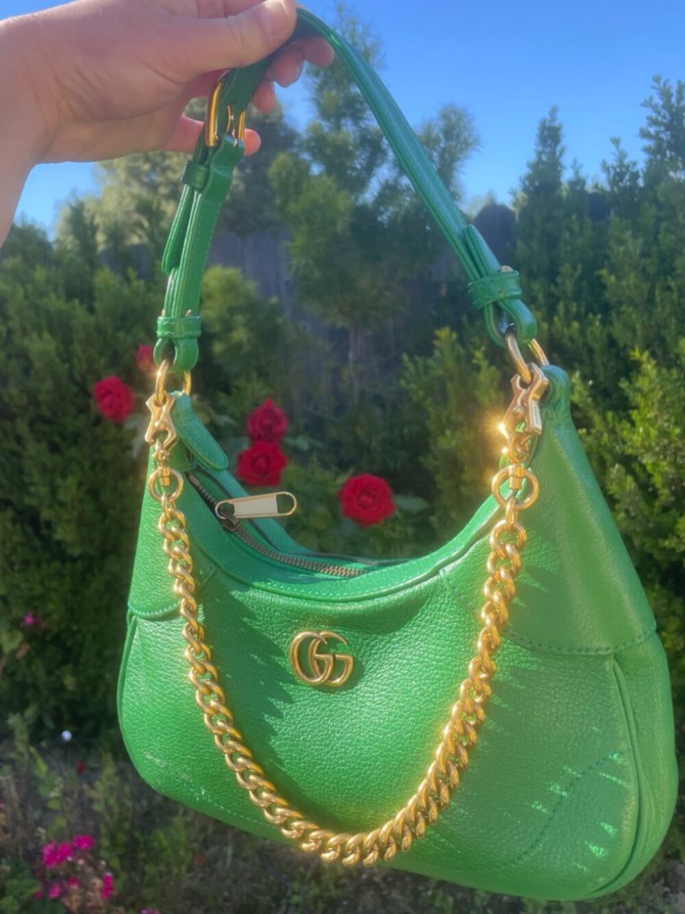 Gucci Aphrodite Shoulder Bag Green Leather GG Logo